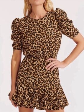 Veronica Beard Lila - leopard Print Puff-Sleeve Mini Dress - Brown